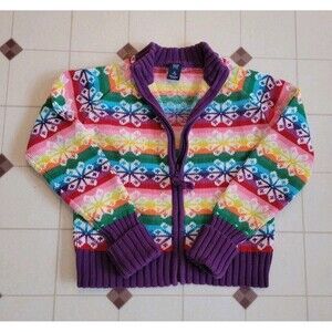 Gap Kids Girls M 7-8 Sweater Vintage Fair Isle  100% Cotton Rainbow Snowflakes